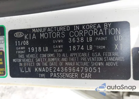 2009 Kia Rio5 Lx z USA, uszkodzony, nr VIN KNADE243696479051